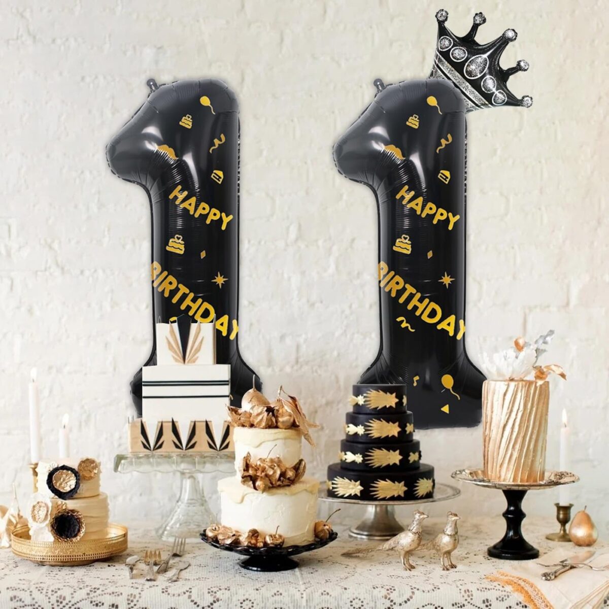 Balon din Folie Metalizata Embo, Figurina Cifra si Coroana, Scris Happy Birthday, Tema Aniversare 100 cm, Ambalaj Individual, Pai inclus, Umflare cu Aer sau Heliu, Negru, Cifra 1 - imagine 4