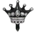 Balon din Folie Metalizata Embo, Figurina Cifra si Coroana, Scris Happy Birthday, Tema Aniversare 100 cm, Ambalaj Individual, Pai inclus, Umflare cu Aer sau Heliu, Negru, Cifra 2 - imagine 2