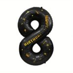 Balon din Folie Metalizata Embo, Figurina Cifra si Coroana, Scris Happy Birthday, Tema Aniversare 100 cm, Ambalaj Individual, Pai inclus, Umflare cu Aer sau Heliu, Negru, Cifra 8 - imagine 5