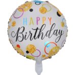 Balon din Folie Metalizata, Embo, Figurine, Model 6, Happy Birthday, Tematica Aniversare, 45 cm, Ambalaj Individual, Pai Inclus, Umflare cu Aer sau Heliu, Multicolor