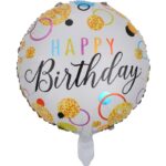 Balon din Folie Metalizata, Embo, Figurine, Model 6, Happy Birthday, Tematica Aniversare, 45 cm, Ambalaj Individual, Pai Inclus, Umflare cu Aer sau Heliu, Multicolor