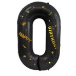 Balon din Folie Metalizata Embo, Figurina Cifra, Scris Happy Birthday, Tema Aniversare 100 cm, Ambalaj Individual, Pai inclus, Umflare cu Aer sau Heliu, Negru, Cifra 0 - imagine 5