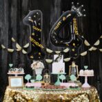 Balon din Folie Metalizata Embo, Figurina Cifra, Scris Happy Birthday, Tema Aniversare 100 cm, Ambalaj Individual, Pai inclus, Umflare cu Aer sau Heliu, Negru, Cifra 1 - imagine 4