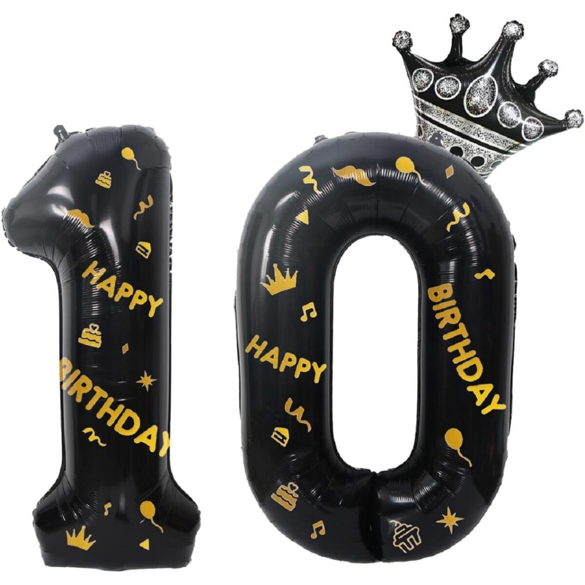 Balon din Folie Metalizata Embo, Figurina Cifra, Scris Happy Birthday, Tema Aniversare 100 cm, Ambalaj Individual, Pai inclus, Umflare cu Aer sau Heliu, Negru, Cifra 1 - imagine 6