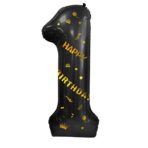 Balon din Folie Metalizata Embo, Figurina Cifra, Scris Happy Birthday, Tema Aniversare 100 cm, Ambalaj Individual, Pai inclus, Umflare cu Aer sau Heliu, Negru, Cifra 1 - imagine 7