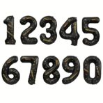 Balon din Folie Metalizata Embo, Figurina Cifra, Scris Happy Birthday, Tema Aniversare 100 cm, Ambalaj Individual, Pai inclus, Umflare cu Aer sau Heliu, Negru, Cifra 2 - imagine 2