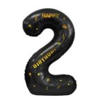 Balon din Folie Metalizata Embo, Figurina Cifra, Scris Happy Birthday, Tema Aniversare 100 cm, Ambalaj Individual, Pai inclus, Umflare cu Aer sau Heliu, Negru, Cifra 2 - imagine 4