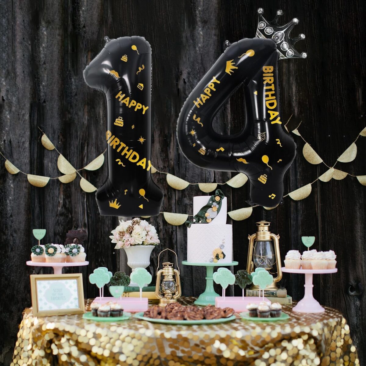 Balon din Folie Metalizata Embo, Figurina Cifra, Scris Happy Birthday, Tema Aniversare 100 cm, Ambalaj Individual, Pai inclus, Umflare cu Aer sau Heliu, Negru, Cifra 4 - imagine 3