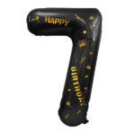 Balon din Folie Metalizata Embo, Figurina Cifra, Scris Happy Birthday, Tema Aniversare 100 cm, Ambalaj Individual, Pai inclus, Umflare cu Aer sau Heliu, Negru, Cifra 7 - imagine 3