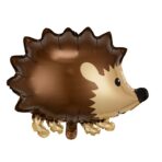 Balon din Folie Metalizata, Embo, Figurine Animalute, Model Arici, 49x56 cm, Ambalaj Individual, Pai Inclus, Umflare cu Aer sau Heliu, Maro