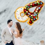 Balon din Folie Metalizata Embo, Figurina Cifra, Imprimeu Gogosi, Tema Aniversare 100 cm, Ambalaj Individual, Pai inclus, Umflare cu Aer sau Heliu, Multicolor, Cifra 4 - imagine 2