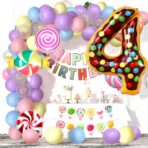 Balon din Folie Metalizata Embo, Figurina Cifra, Imprimeu Gogosi, Tema Aniversare 100 cm, Ambalaj Individual, Pai inclus, Umflare cu Aer sau Heliu, Multicolor, Cifra 4 - imagine 5