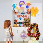Balon din Folie Metalizata Embo, Figurina Cifra, Imprimeu Gogosi, Tema Aniversare 100 cm, Ambalaj Individual, Pai inclus, Umflare cu Aer sau Heliu, Multicolor, Cifra 4 - imagine 9
