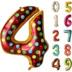 Balon din Folie Metalizata Embo, Figurina Cifra, Imprimeu Gogosi, Tema Aniversare 100 cm, Ambalaj Individual, Pai inclus, Umflare cu Aer sau Heliu, Multicolor, Cifra 4 - imagine 11