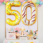 Balon din Folie Metalizata Embo, Figurina Cifra, Imprimeu Gogosi, Tema Aniversare 100 cm, Ambalaj Individual, Pai inclus, Umflare cu Aer sau Heliu, Multicolor, Cifra 5 - imagine 2
