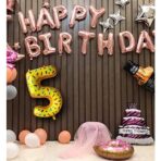 Balon din Folie Metalizata Embo, Figurina Cifra, Imprimeu Gogosi, Tema Aniversare 100 cm, Ambalaj Individual, Pai inclus, Umflare cu Aer sau Heliu, Multicolor, Cifra 5 - imagine 3