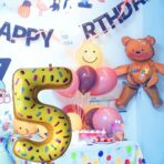 Balon din Folie Metalizata Embo, Figurina Cifra, Imprimeu Gogosi, Tema Aniversare 100 cm, Ambalaj Individual, Pai inclus, Umflare cu Aer sau Heliu, Multicolor, Cifra 5 - imagine 4