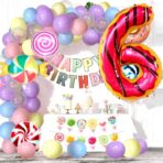 Balon din Folie Metalizata Embo, Figurina Cifra, Imprimeu Gogosi, Tema Aniversare 100 cm, Ambalaj Individual, Pai inclus, Umflare cu Aer sau Heliu, Multicolor, Cifra 6 - imagine 3