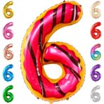 Balon din Folie Metalizata Embo, Figurina Cifra, Imprimeu Gogosi, Tema Aniversare 100 cm, Ambalaj Individual, Pai inclus, Umflare cu Aer sau Heliu, Multicolor, Cifra 6 - imagine 5