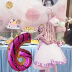 Balon din Folie Metalizata Embo, Figurina Cifra, Imprimeu Gogosi, Tema Aniversare 100 cm, Ambalaj Individual, Pai inclus, Umflare cu Aer sau Heliu, Multicolor, Cifra 6 - imagine 6