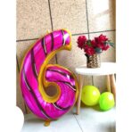 Balon din Folie Metalizata Embo, Figurina Cifra, Imprimeu Gogosi, Tema Aniversare 100 cm, Ambalaj Individual, Pai inclus, Umflare cu Aer sau Heliu, Multicolor, Cifra 6 - imagine 7