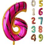 Balon din Folie Metalizata Embo, Figurina Cifra, Imprimeu Gogosi, Tema Aniversare 100 cm, Ambalaj Individual, Pai inclus, Umflare cu Aer sau Heliu, Multicolor, Cifra 6 - imagine 10