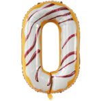 Balon din Folie Metalizata Embo, Figurina Cifra, Imprimeu Gogosi, Tema Aniversare 100 cm, Ambalaj Individual, Pai inclus, Umflare cu Aer sau Heliu, Multicolor, Cifra 0