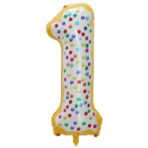 Balon din Folie Metalizata Embo, Figurina Cifra, Model Candy, Tema Aniversare 100 cm, Ambalaj Individual, Pai inclus, Umflare cu Aer sau Heliu, Multicolor, Cifra 1