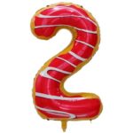 Balon din Folie Metalizata Embo, Figurina Cifra, Imprimeu Gogosi, Tema Aniversare 100 cm, Ambalaj Individual, Pai inclus, Umflare cu Aer sau Heliu, Multicolor, Cifra 2