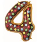Balon din Folie Metalizata Embo, Figurina Cifra, Imprimeu Gogosi, Tema Aniversare 100 cm, Ambalaj Individual, Pai inclus, Umflare cu Aer sau Heliu, Multicolor, Cifra 4