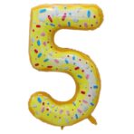 Balon din Folie Metalizata Embo, Figurina Cifra, Imprimeu Gogosi, Tema Aniversare 100 cm, Ambalaj Individual, Pai inclus, Umflare cu Aer sau Heliu, Multicolor, Cifra 5