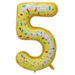 Balon din Folie Metalizata Embo, Figurina Cifra, Imprimeu Gogosi, Tema Aniversare 100 cm, Ambalaj Individual, Pai inclus, Umflare cu Aer sau Heliu, Multicolor, Cifra 5
