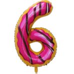 Balon din Folie Metalizata Embo, Figurina Cifra, Imprimeu Gogosi, Tema Aniversare 100 cm, Ambalaj Individual, Pai inclus, Umflare cu Aer sau Heliu, Multicolor, Cifra 6