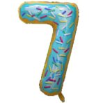 Balon din Folie Metalizata Embo, Figurina Cifra, Imprimeu Gogosi, Tema Aniversare 100 cm, Ambalaj Individual, Pai inclus, Umflare cu Aer sau Heliu, Multicolor, Cifra 7