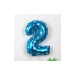 Balon din Folie Metalizata Embo, Figurina Cifra, Imprimeu Stele, Tema Aniversare 80 cm, Ambalaj Individual, Pai inclus, Umflare cu Aer sau Heliu, Albastru, Cifra 2 - imagine 3