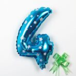 Balon din Folie Metalizata Embo, Figurina Cifra, Imprimeu Stele, Tema Aniversare 80 cm, Ambalaj Individual, Pai inclus, Umflare cu Aer sau Heliu, Albastru, Cifra 4 - imagine 3