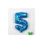 Balon din Folie Metalizata Embo, Figurina Cifra, Imprimeu Stele, Tema Aniversare 80 cm, Ambalaj Individual, Pai inclus, Umflare cu Aer sau Heliu, Albastru, Cifra 5 - imagine 3
