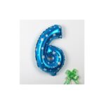 Balon din Folie Metalizata Embo, Figurina Cifra, Imprimeu Stele, Tema Aniversare 80 cm, Ambalaj Individual, Pai inclus, Umflare cu Aer sau Heliu, Albastru, Cifra 6 - imagine 2