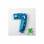 Balon din Folie Metalizata Embo, Figurina Cifra, Imprimeu Stele, Tema Aniversare 80 cm, Ambalaj Individual, Pai inclus, Umflare cu Aer sau Heliu, Albastru, Cifra 7 - imagine 3