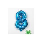 Balon din Folie Metalizata Embo, Figurina Cifra, Imprimeu Stele, Tema Aniversare 80 cm, Ambalaj Individual, Pai inclus, Umflare cu Aer sau Heliu, Albastru, Cifra 8 - imagine 3
