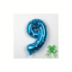 Balon din Folie Metalizata Embo, Figurina Cifra, Imprimeu Stele, Tema Aniversare 80 cm, Ambalaj Individual, Pai inclus, Umflare cu Aer sau Heliu, Albastru, Cifra 9 - imagine 3