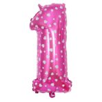 Balon din Folie Metalizata Embo, Figurina Cifra, Imprimeu Inimi, Tema Aniversare 80 cm, Ambalaj Individual, Pai inclus, Umflare cu Aer sau Heliu, Roz, Cifra 1