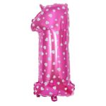 Balon din Folie Metalizata Embo, Figurina Cifra, Imprimeu Inimi, Tema Aniversare 80 cm, Ambalaj Individual, Pai inclus, Umflare cu Aer sau Heliu, Roz, Cifra 1