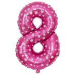 Balon din Folie Metalizata Embo, Figurina Cifra, Imprimeu Inimi, Tema Aniversare 80 cm, Ambalaj Individual, Pai inclus, Umflare cu Aer sau Heliu, Roz, Cifra 8