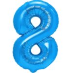 Balon din Folie Metalizata Embo, Figurina Cifra, Tema Aniversare 40 cm, Ambalaj Individual, Pai inclus, Umflare cu Aer sau Heliu, Albastru, Cifra 8