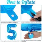 Balon din folie metalizata, Embo, Balon aniversar, 40 cm, Albastru, Ambalaj Individual, Pai inclus, Cifra 5 - imagine 2