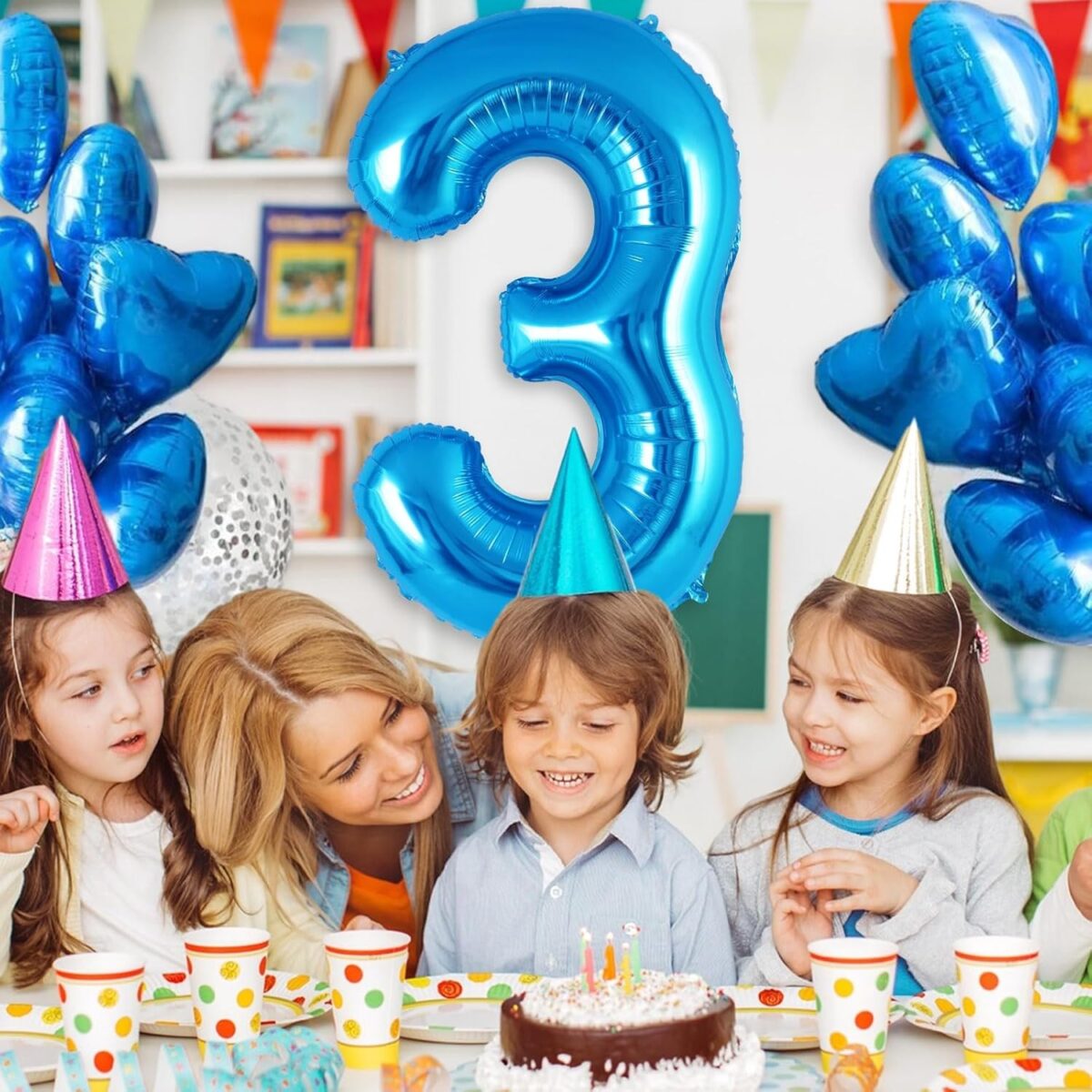 Balon din Folie Metalizata Embo, Figurina Cifra, Tema Aniversare 40 cm, Ambalaj Individual, Pai inclus, Umflare cu Aer sau Heliu, Albastru, Cifra 3 - imagine 4