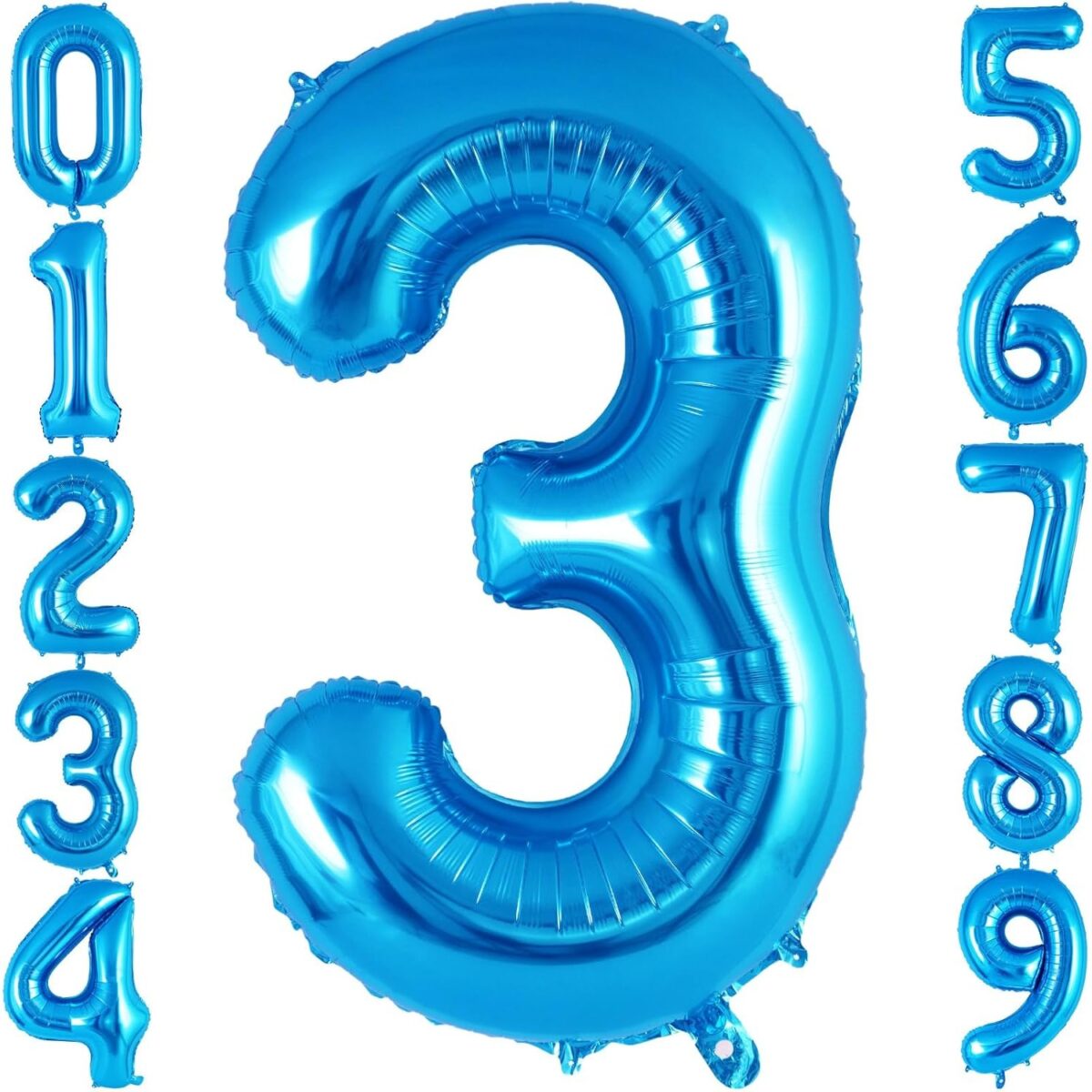 Balon din Folie Metalizata Embo, Figurina Cifra, Tema Aniversare 40 cm, Ambalaj Individual, Pai inclus, Umflare cu Aer sau Heliu, Albastru, Cifra 3 - imagine 6