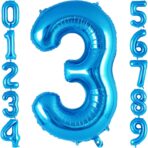 Balon din Folie Metalizata Embo, Figurina Cifra, Tema Aniversare 40 cm, Ambalaj Individual, Pai inclus, Umflare cu Aer sau Heliu, Albastru, Cifra 3 - imagine 6