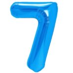 Balon din Folie Metalizata Embo, Figurina Cifra, Tema Aniversare 40 cm, Ambalaj Individual, Pai inclus, Umflare cu Aer sau Heliu, Albastru, Cifra 7
